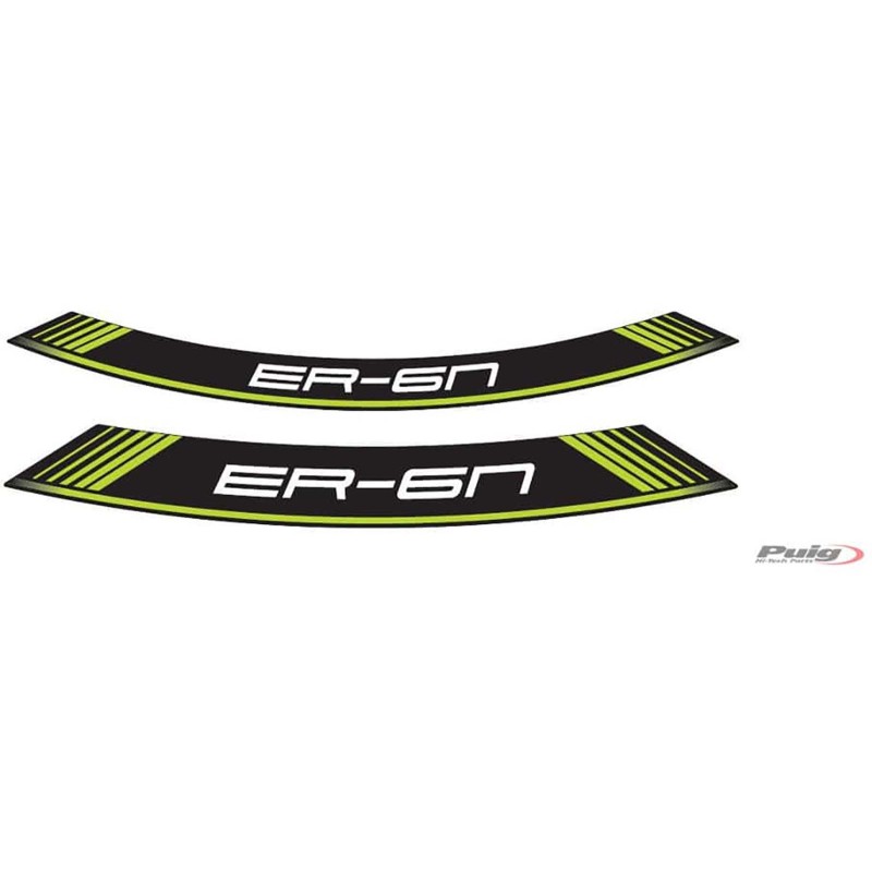 PUIG STICKERS FOR WHEELS KAWASAKI ER-6N/F GREEN - The set consists of 8 adhesive strips - COD. 9311V