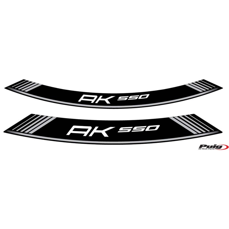 PUIG ADHESIVOS LLANTAS KYMCO AK 550 PLATA - El set se compone de 8 tiras adhesivas - COD. 9630P