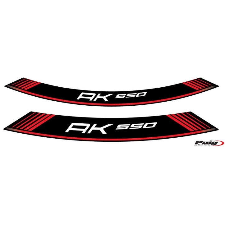 AUTOCOLLANTS POUR JANTES PUIG KYMCO AK 550 ROUGE - L'ensemble AVEC est composE de 8 bandes adhEsives - COD. 9630R