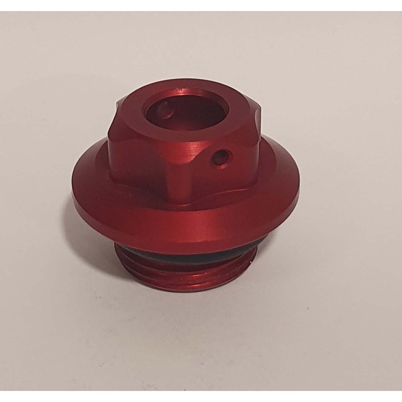 BOUCHON D'HUILE MOTEUR RACINGBIKE COULEUR ROUGE - COD. T001R - Filetage : M22x1,5. - IL PROPOSE