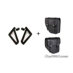 CUSTOM ACCES PAIR OF SADDLEBAGS WITH SUPPORT MOD. IBIZA BLACK - COD. API002N - features two buckle closures. Dimensions