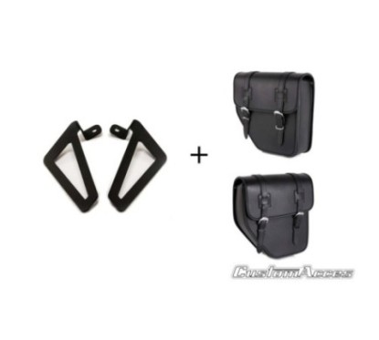 CUSTOM ACCES PAIR OF SADDLEBAGS WITH SUPPORT MOD. IBIZA BLACK - COD. API002N - features two buckle closures. Dimensions